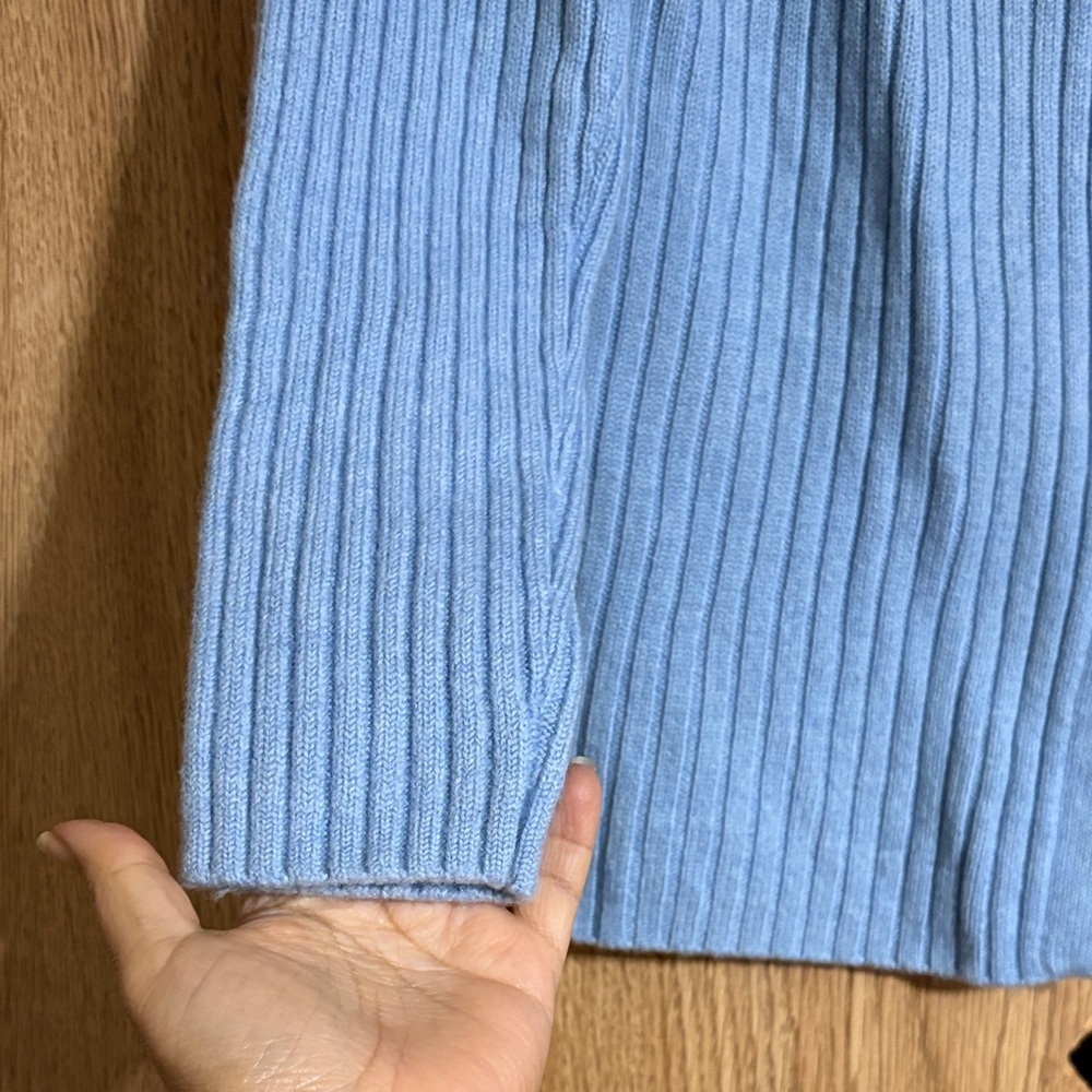REPEAT Stylish Blue Ribbed Cardigan 100% merino Wool (looks like a size medium) - Picture 4 of 9